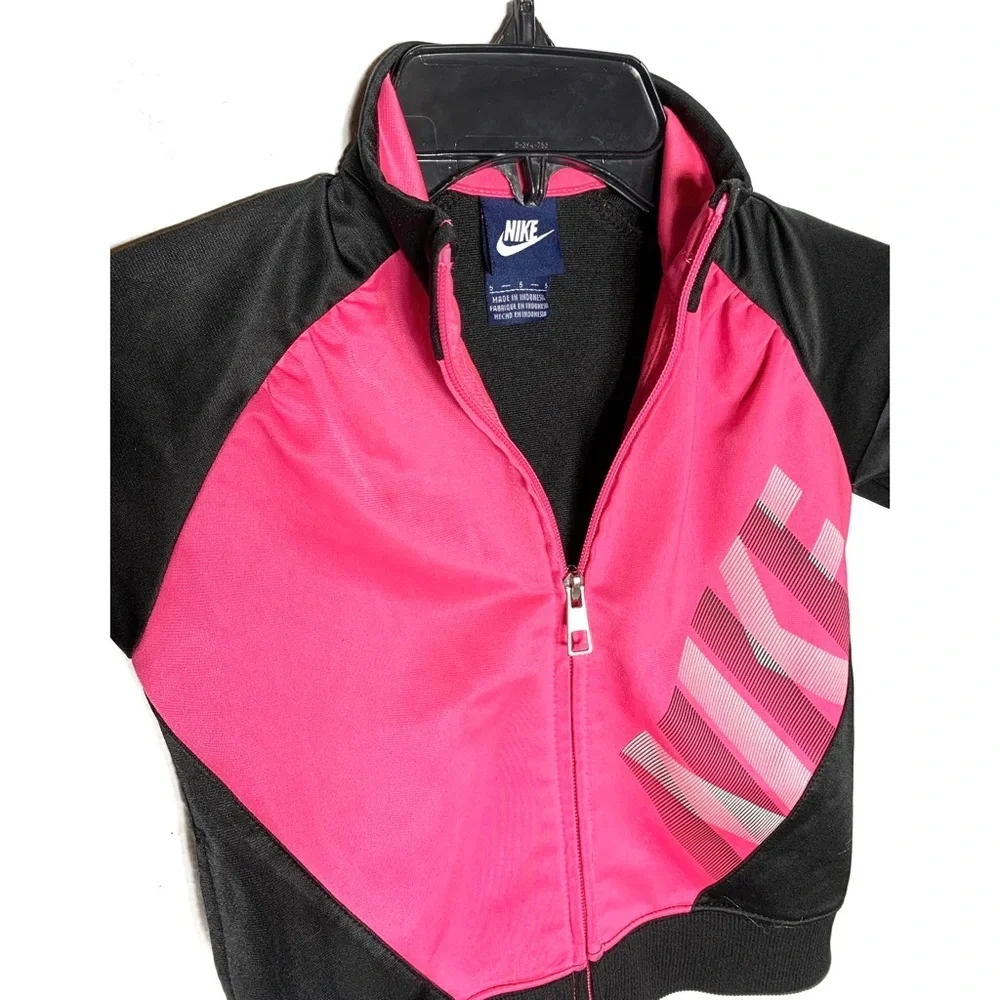 Nike Track Jacket Girls Size 5 Black Pink Athletic